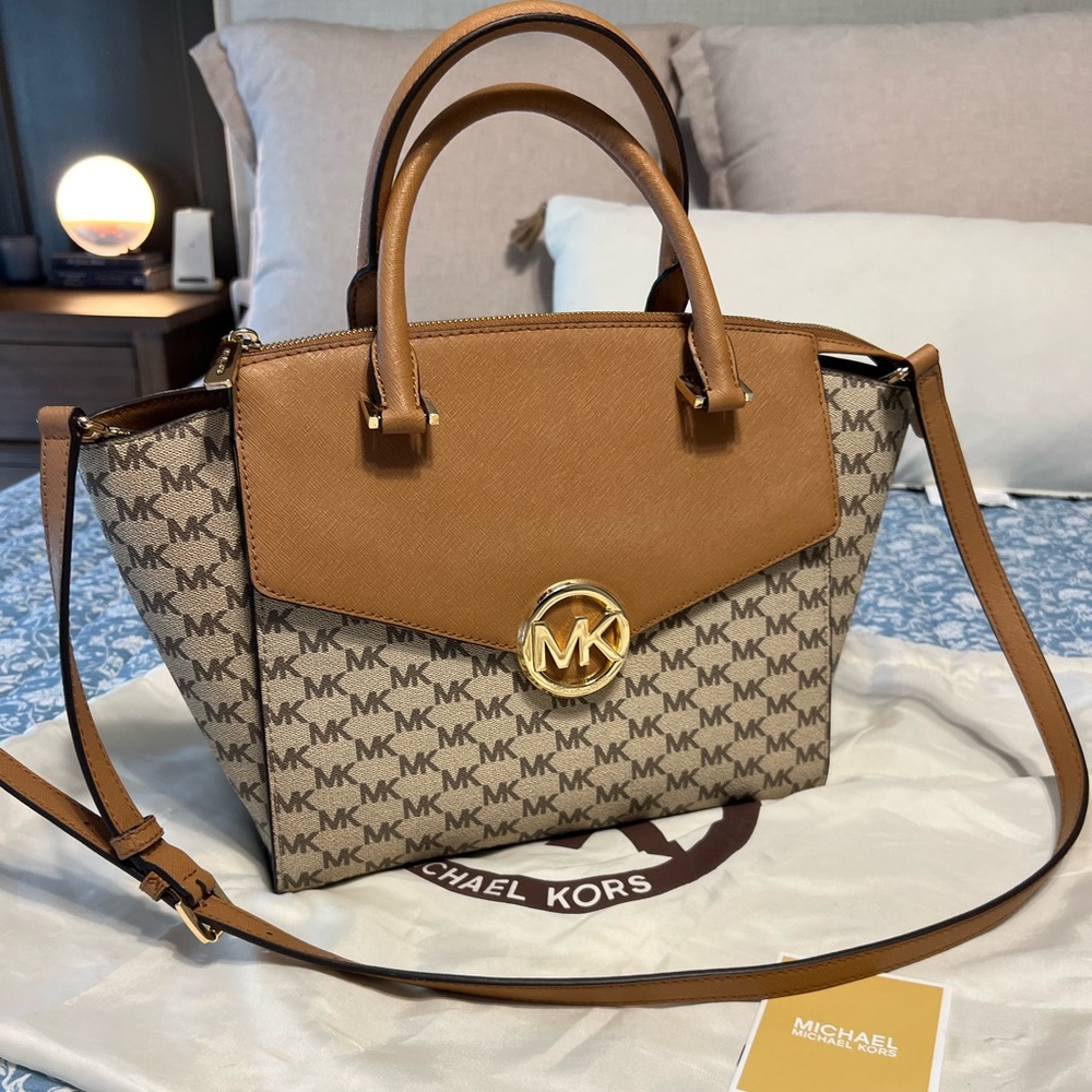 New Michael Kors Hudson Leather Satchel-Large